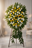 Standing funeral spray with white and yellow roses, white lilies, yellow accents and lush greenery by Gladys Flowers in Kendall, Miami.