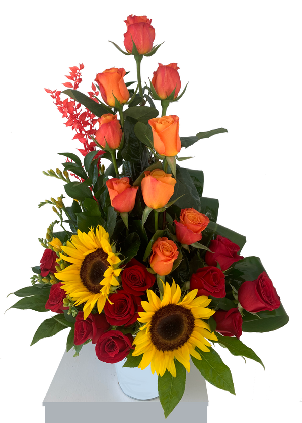 GLV-16 - 18 Mixed Roses and Sunflowers Arrangement