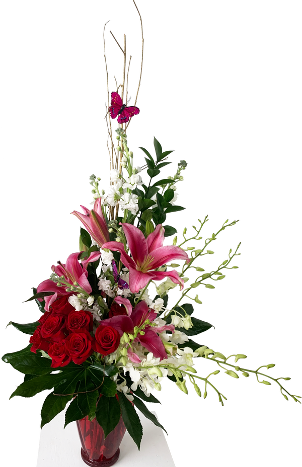 GLV-17 - Cluster of Roses, Lilies and Dendrobiums Arrangement