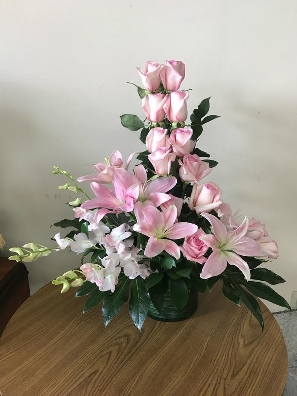 GLW101 - PINK ROSES, LILIES AND ORCHIDS