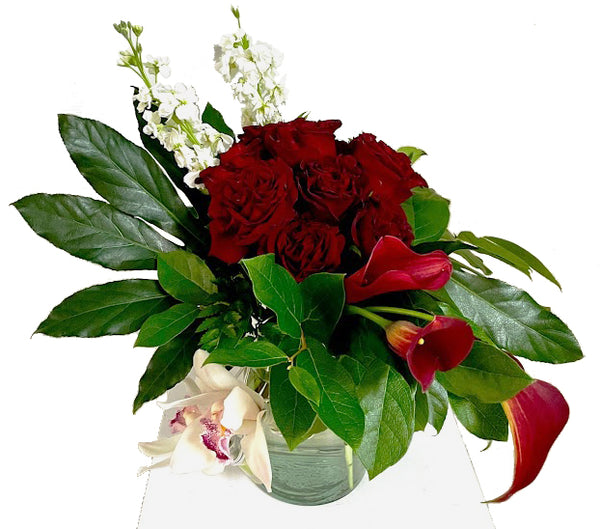 GLV-09 - Cluster of Roses, Callas, Stocks and Orchids Arrangement