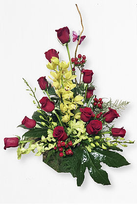 GLW006 - Red Roses and Orchids aArrangement