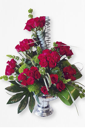 GLW042 - 36 ROSES AND GREENS (Metallic Vase)